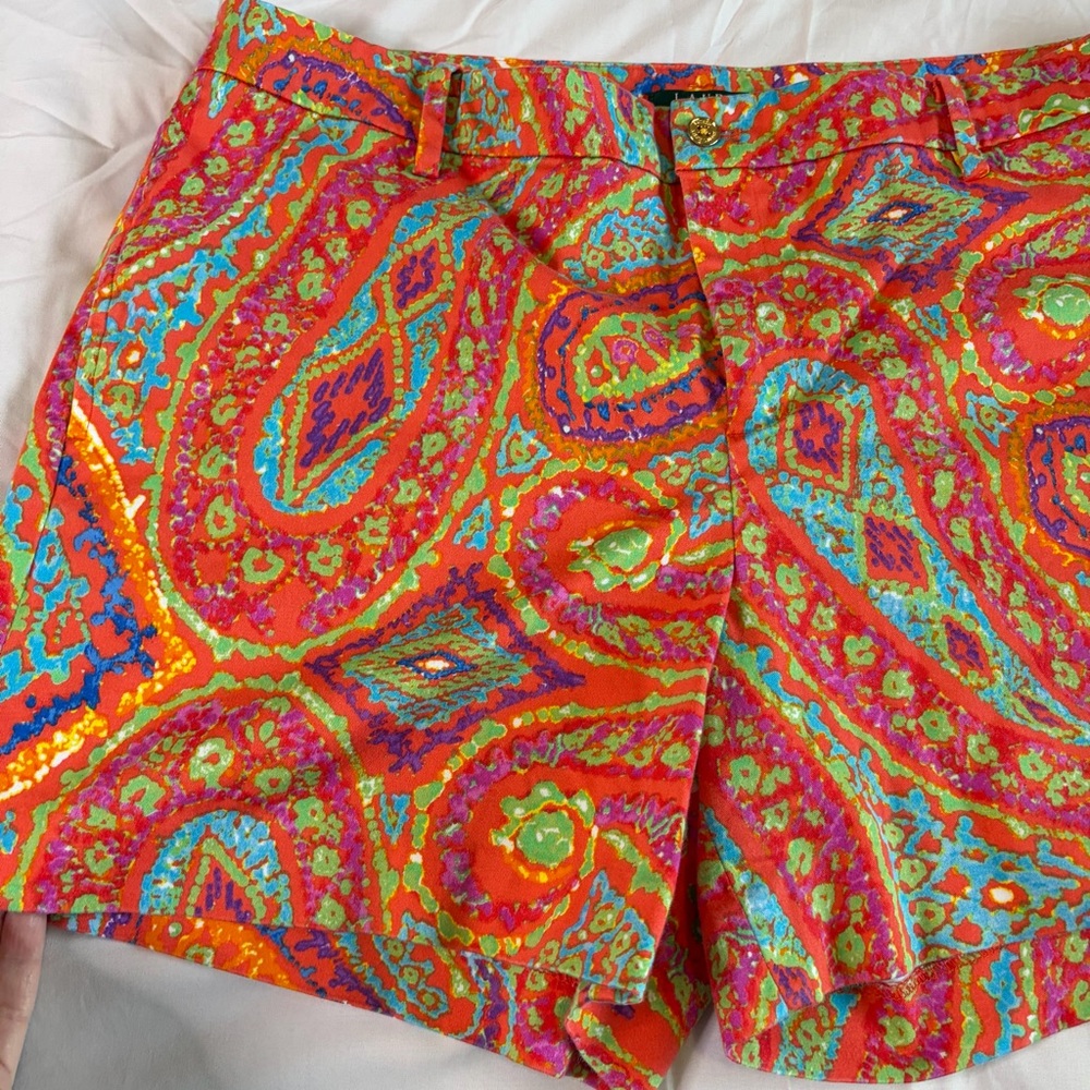 Ralph Lauren women’s Paisley Print Shorts orange pink Sz 14 cotton preppy casual - Picture 2 of 5